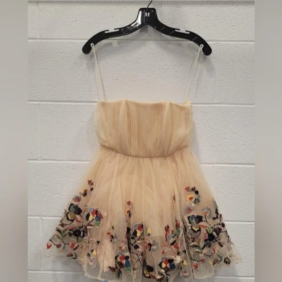 NWT Nikita Mhaisalkar Beige Beaded Embroidered Dress Size 4 ANTHROPOLOGIE - Picture 5 of 11